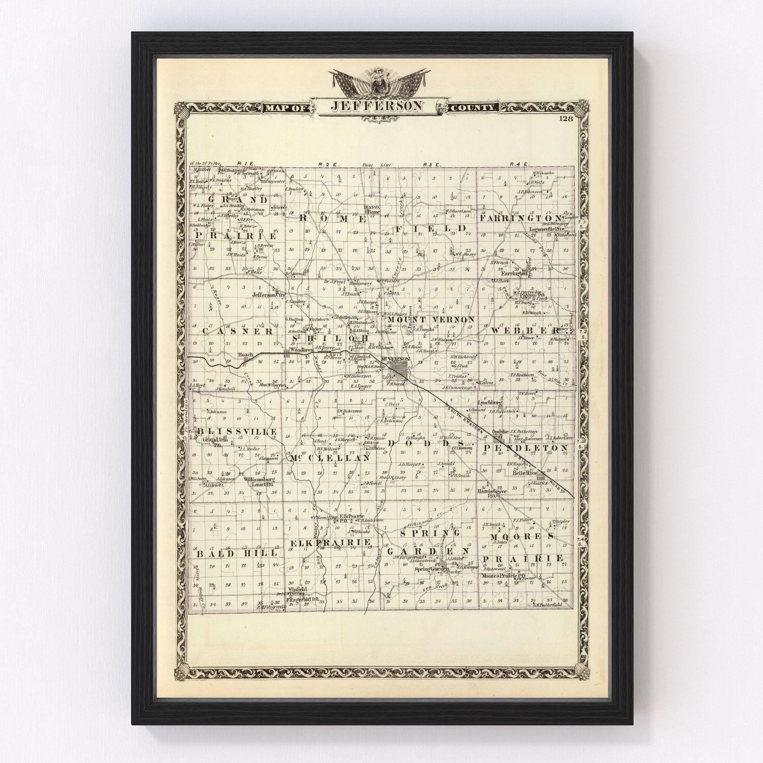 Vintage map of Jefferson County, Illinois, 1876