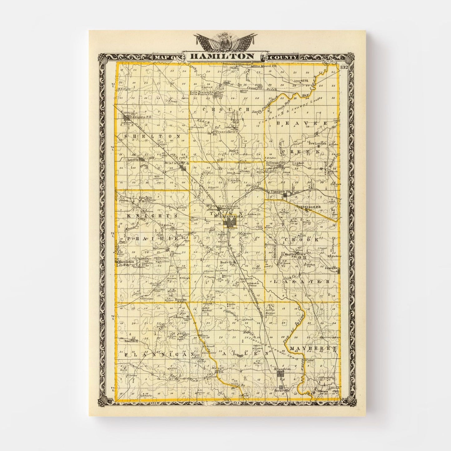 Vintage Map of Hamilton County, Illinois, 1876