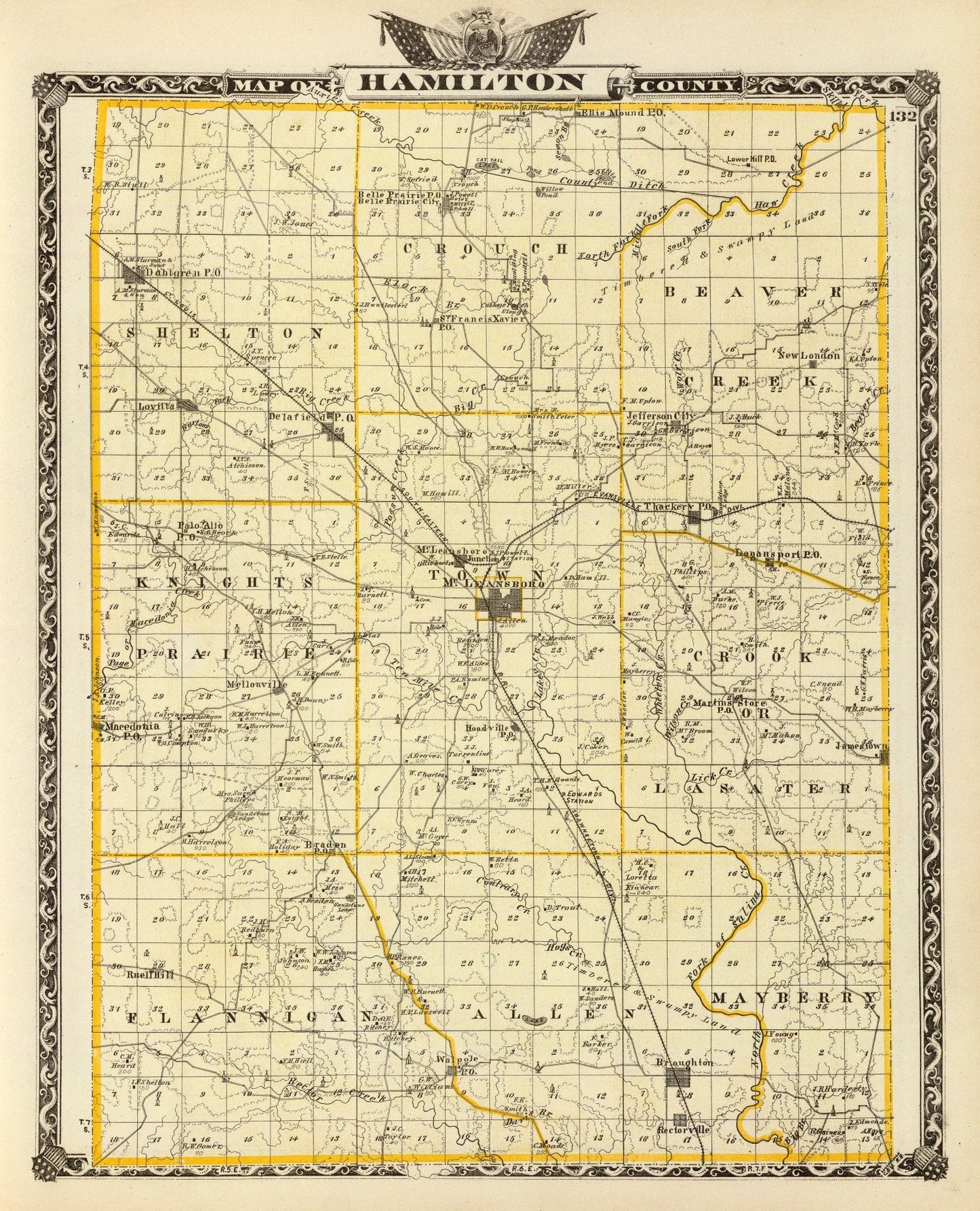 Vintage Map of Hamilton County, Illinois, 1876