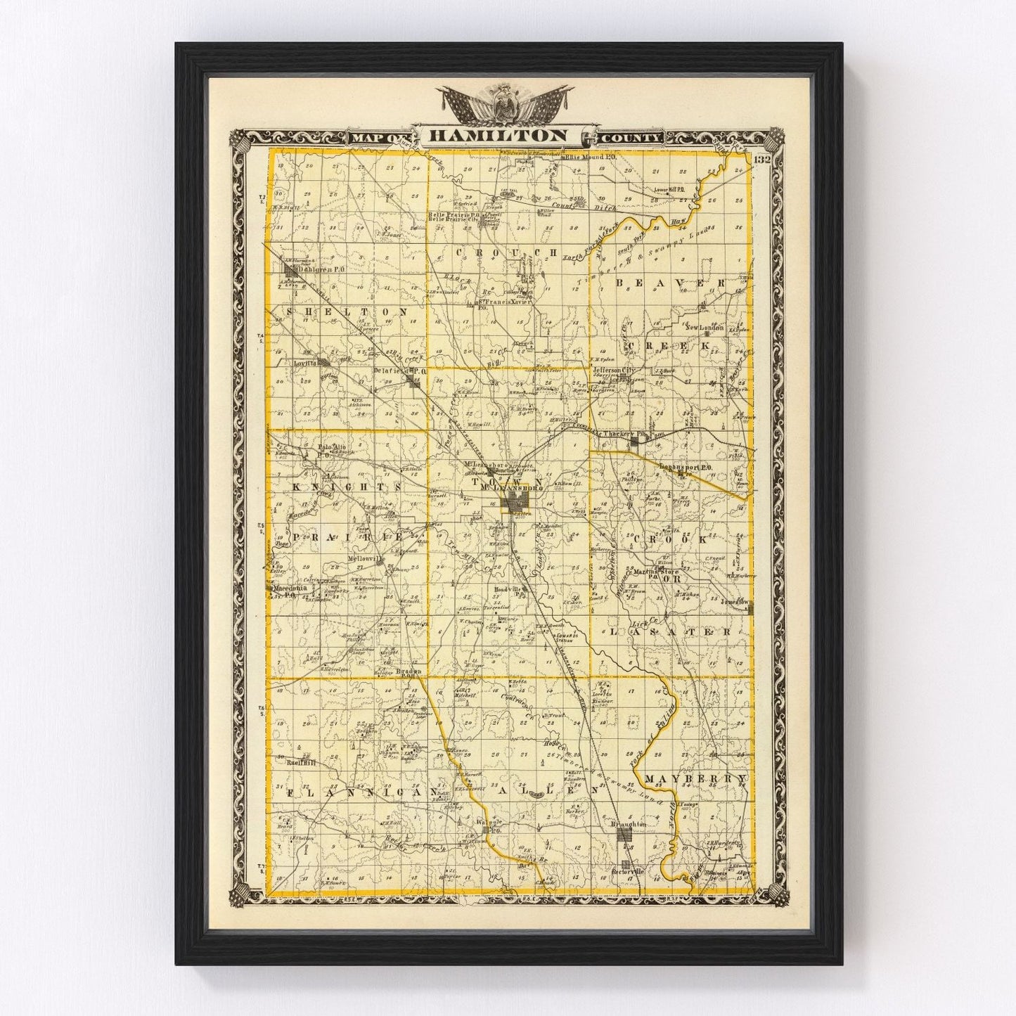 Vintage map of Hamilton County, Illinois, 1876