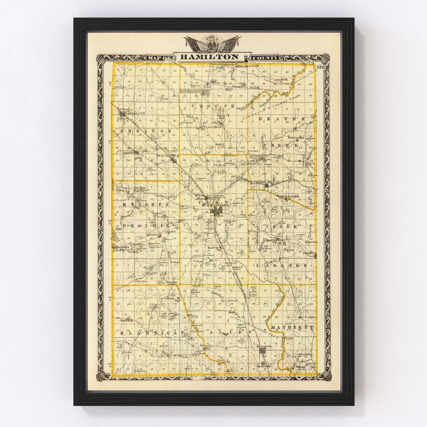 Vintage map of Hamilton County, Illinois, 1876