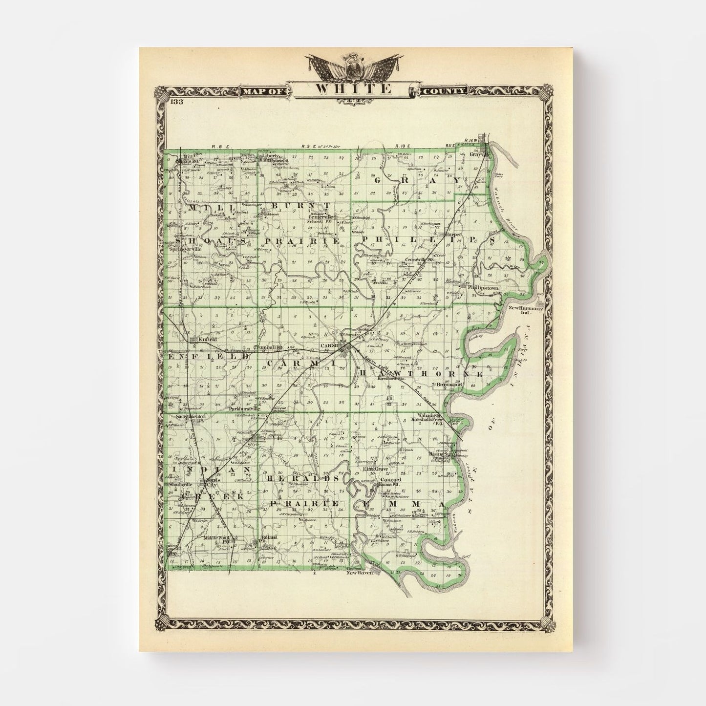 Vintage Map of White County, Illinois 1876