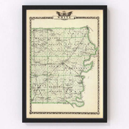 Vintage map of White County, Illinois, 1876 - Carmi area restored print
