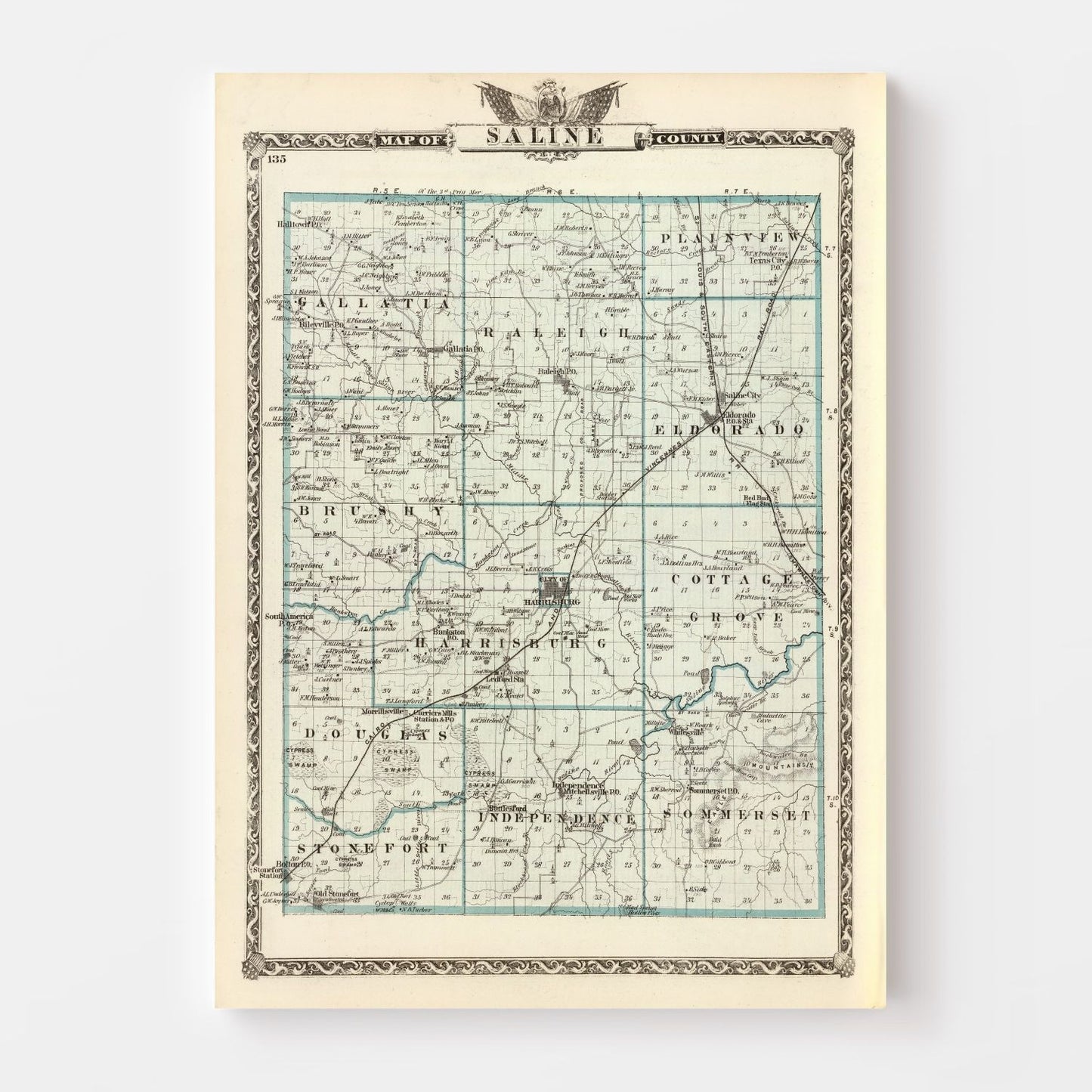 Vintage Map of Saline County, Illinois, 1876