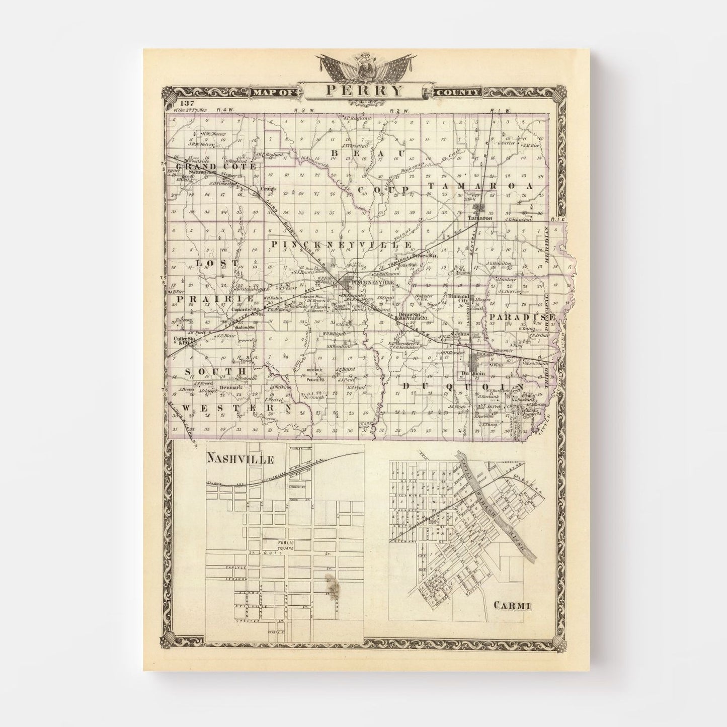 Vintage Map of Perry County, Illinois, 1876