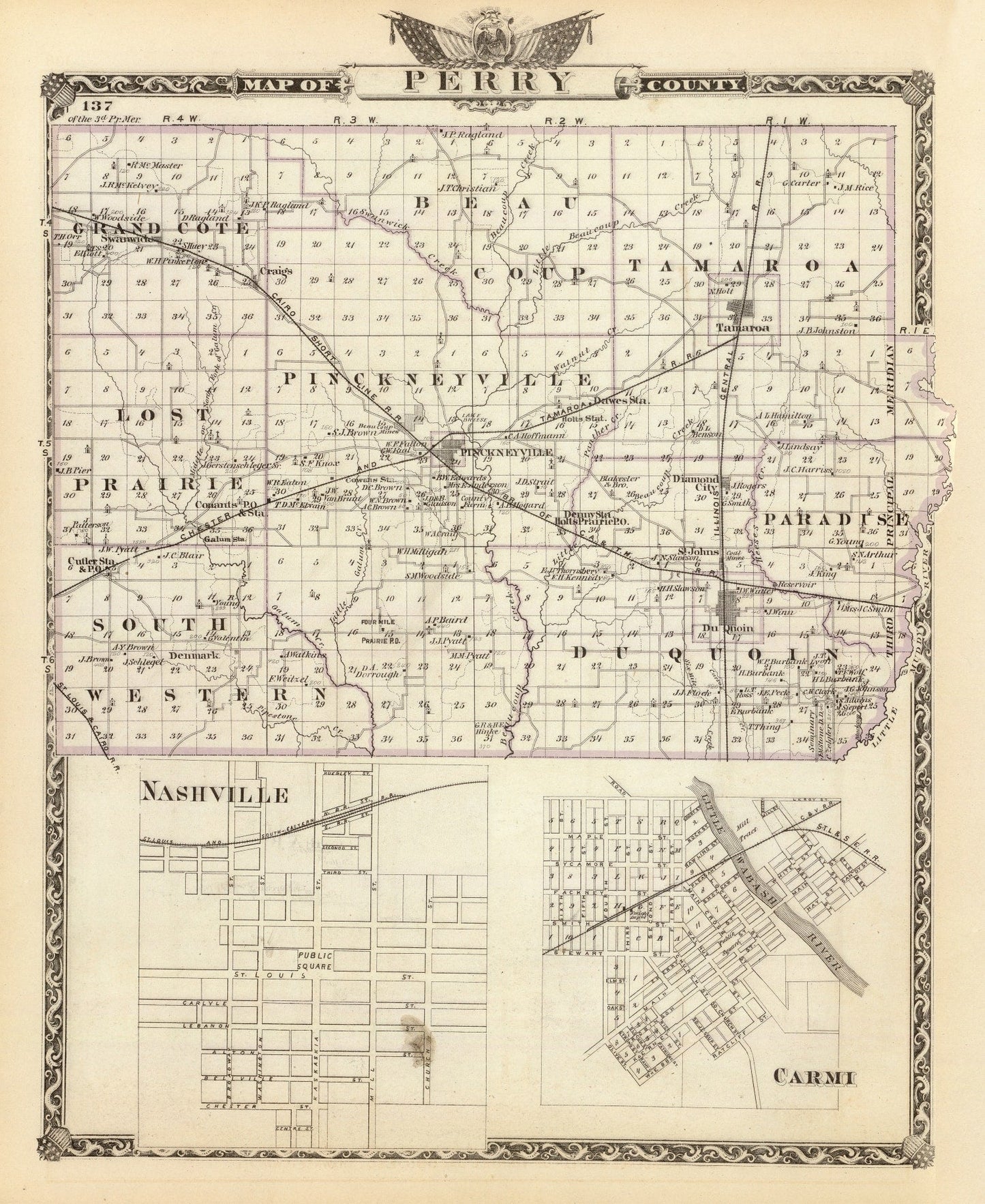 Vintage Map of Perry County, Illinois, 1876