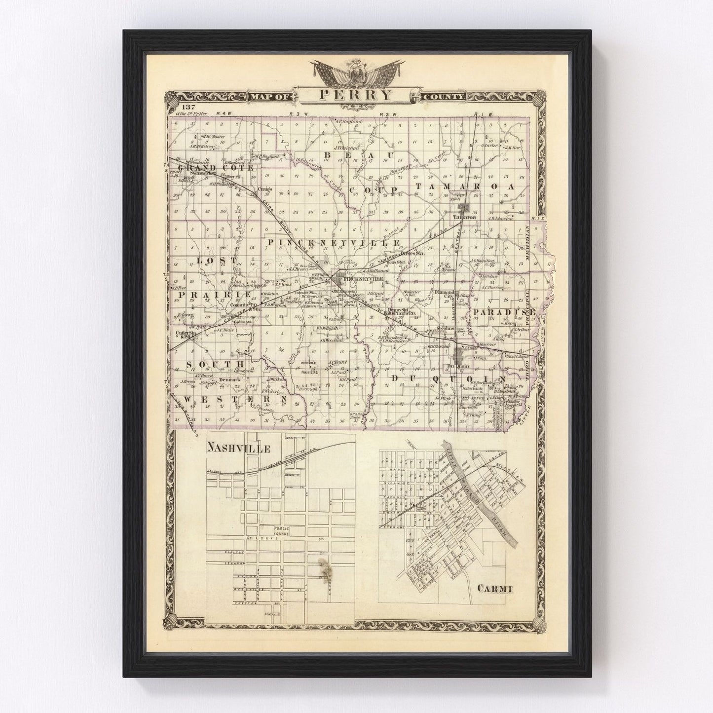 vintage map of Perry County, Illinois, 1876