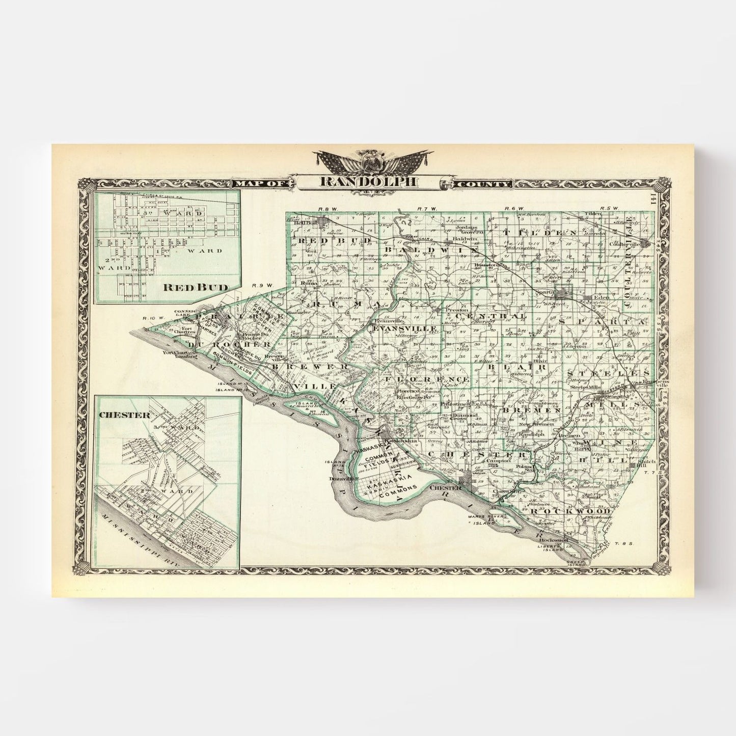Vintage Map of Randolph County, Illinois, 1876