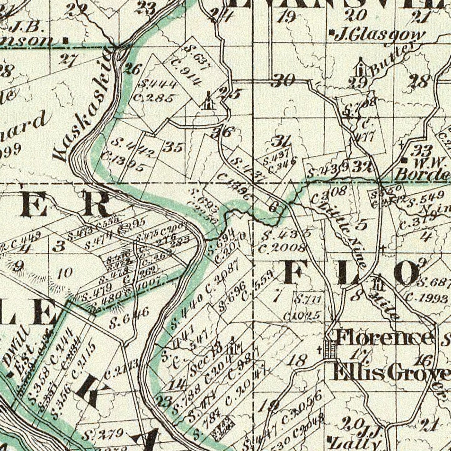 Vintage Map of Randolph County, Illinois, 1876