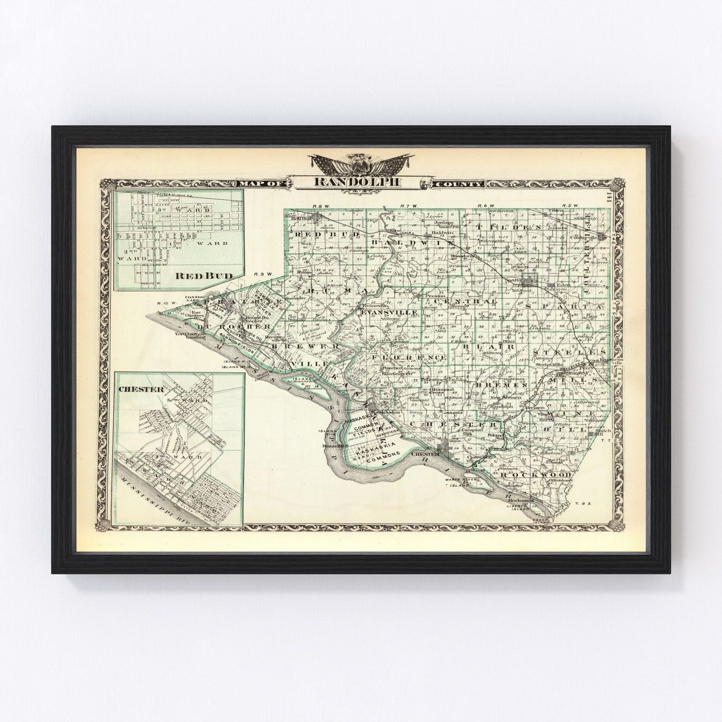 Vintage map of Randolph County, Illinois, 1876