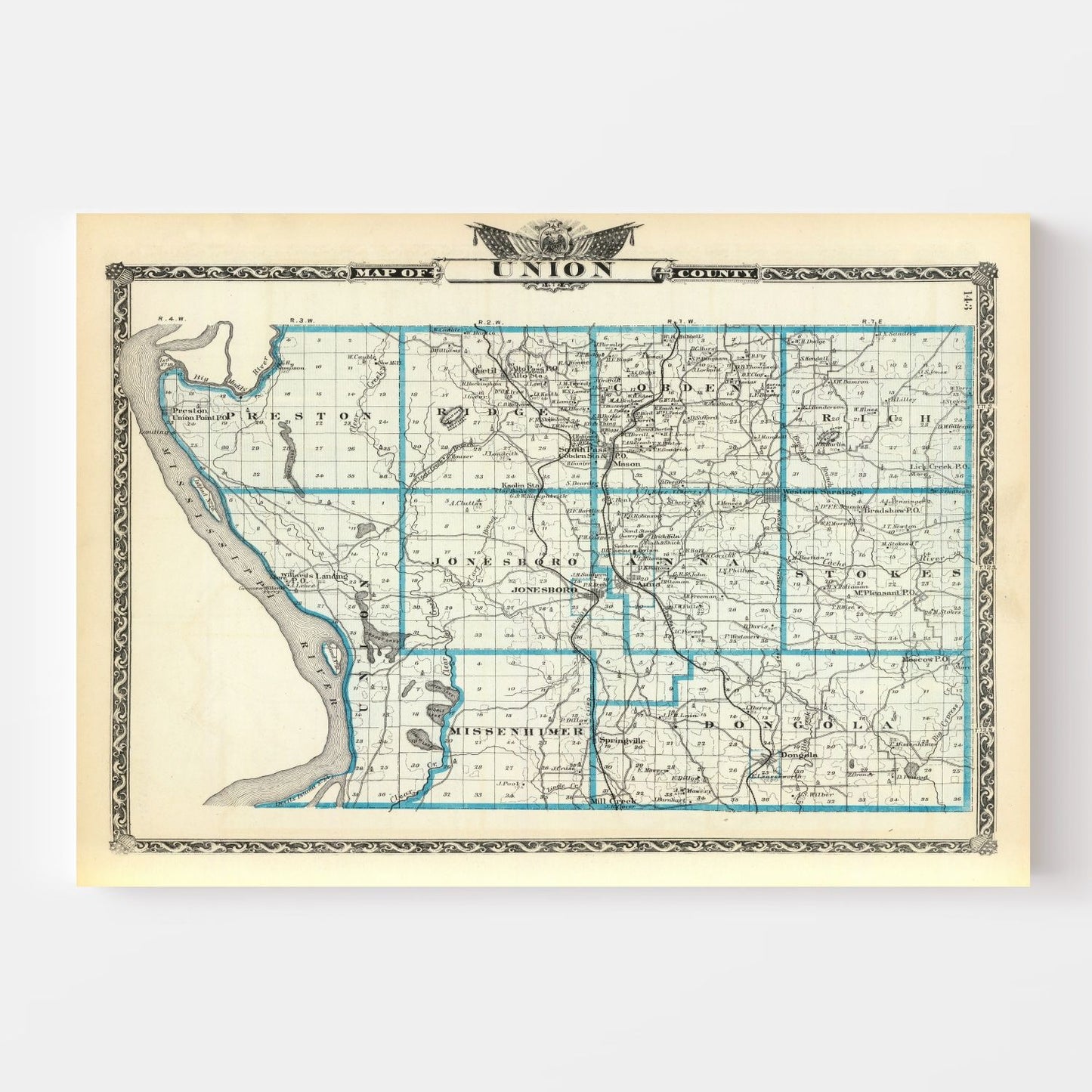 Vintage Map of Union County, Illinois, 1876