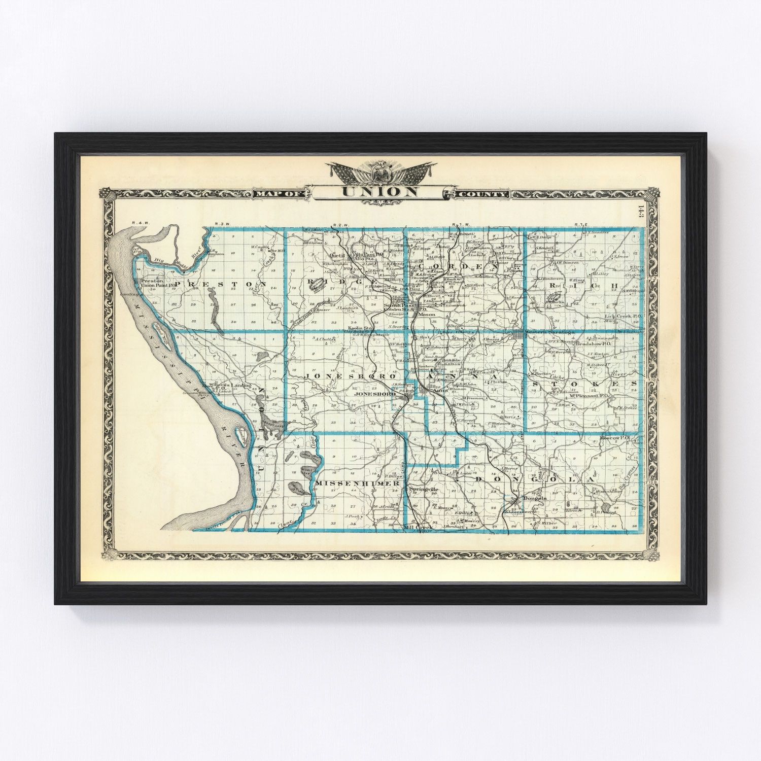 Vintage map of Union County, Illinois, 1876