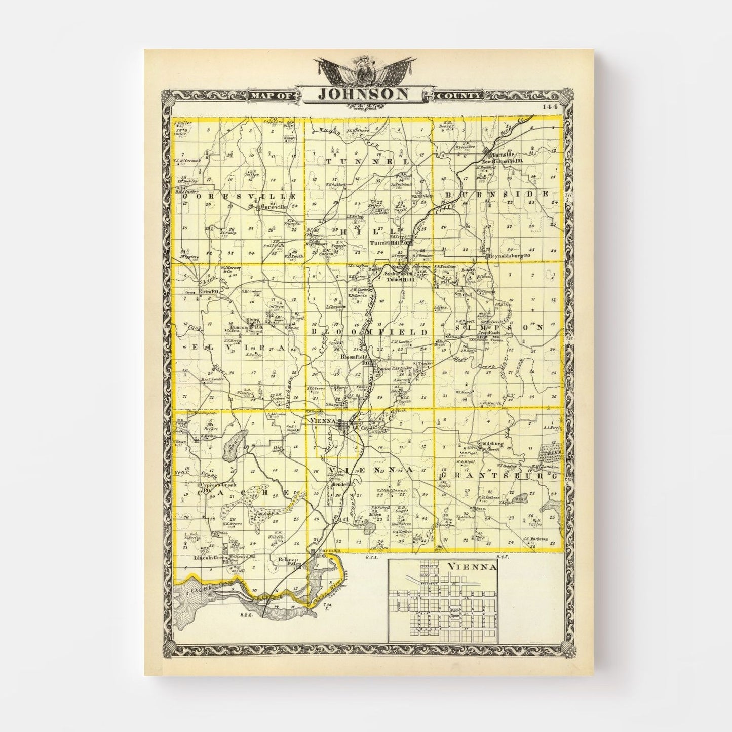 Vintage Map of Johnson County, Illinois, 1876