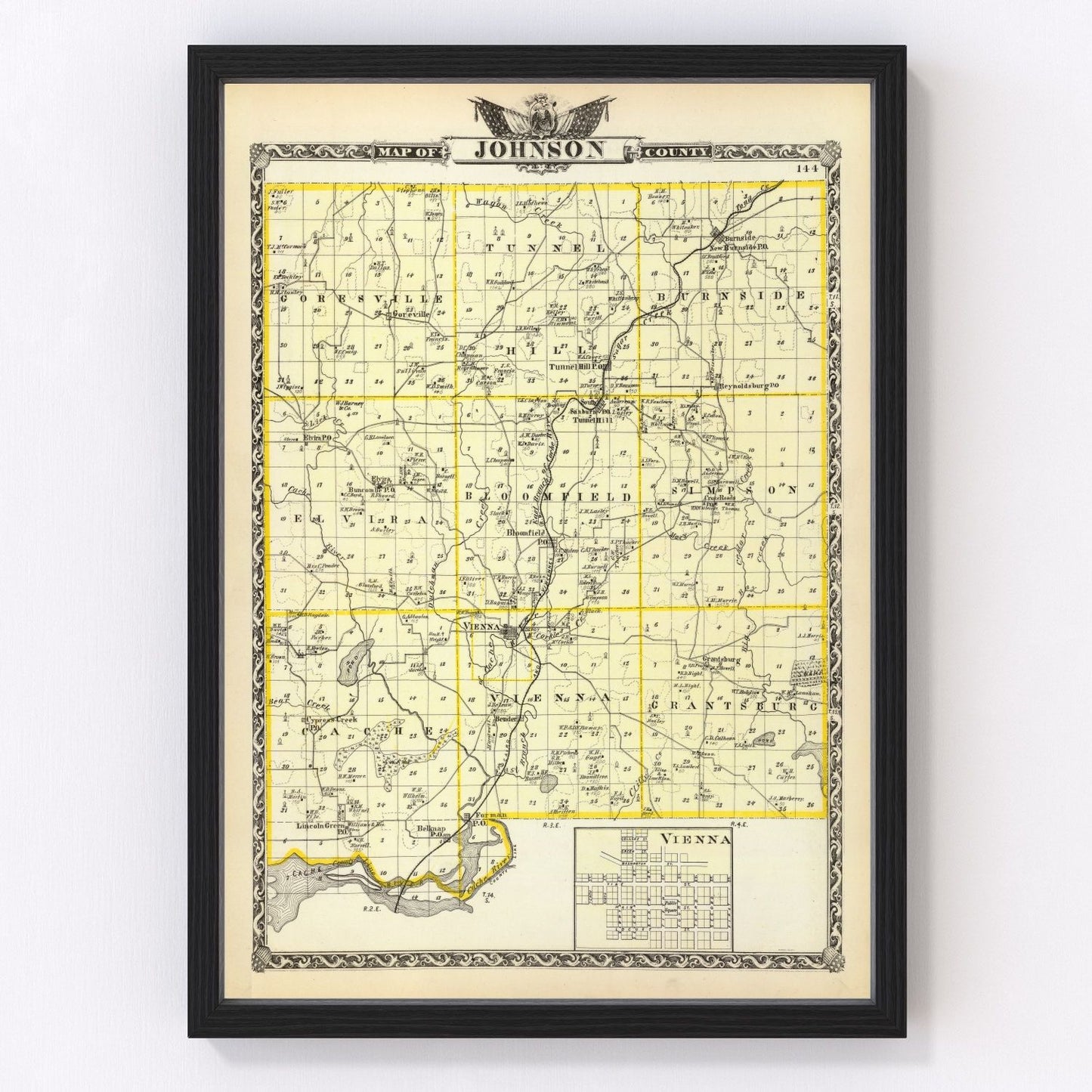 Vintage map of Johnson County, Illinois, 1876