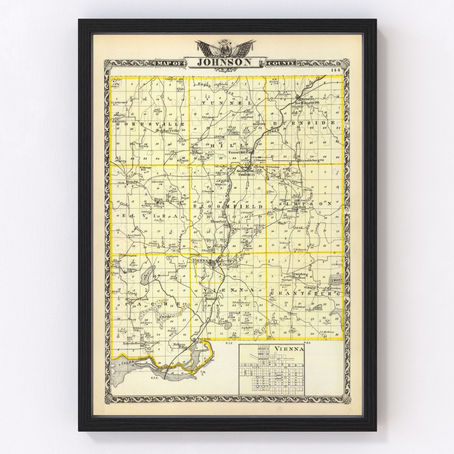 Vintage map of Johnson County, Illinois, 1876