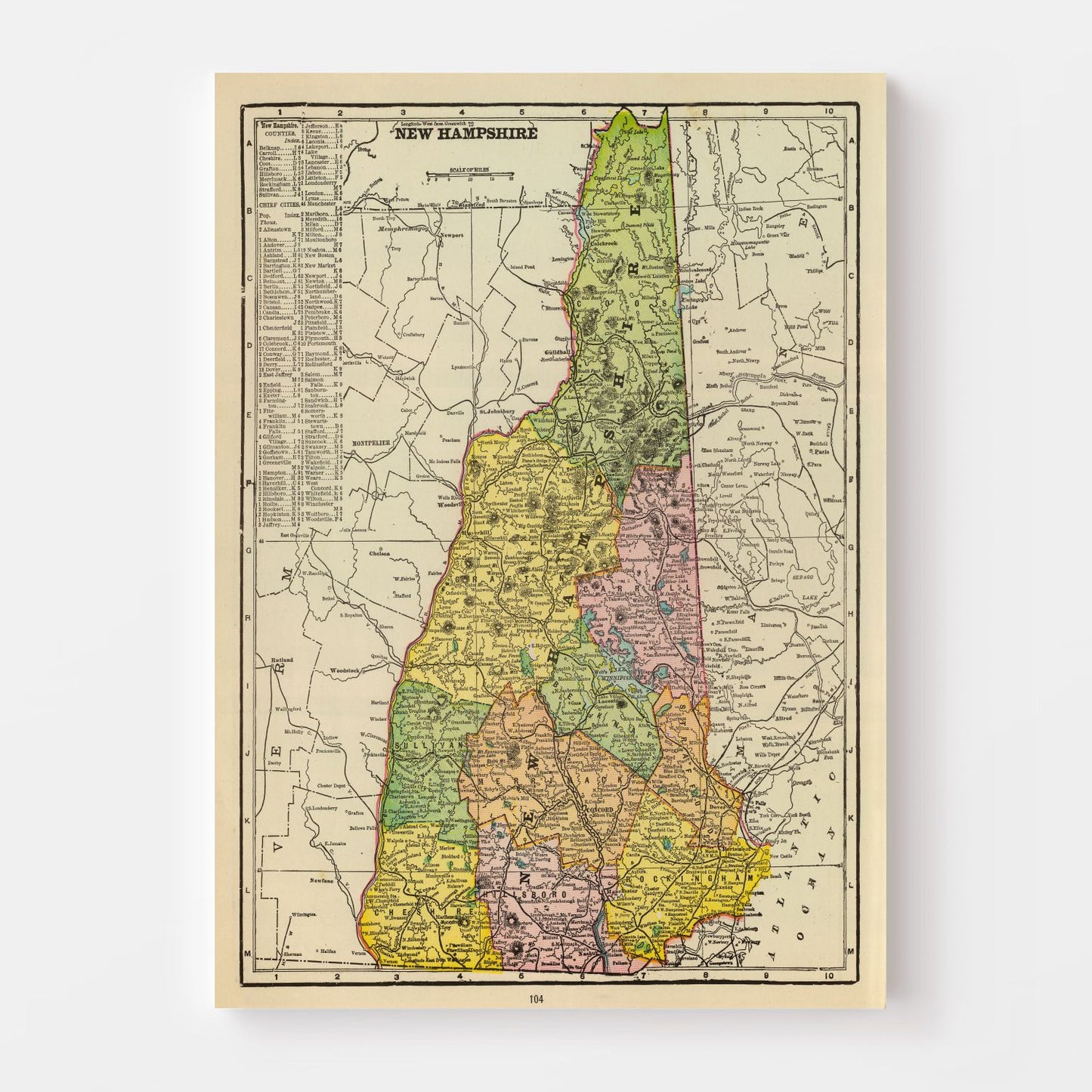 Vintage Map of New Hampshire, 1909