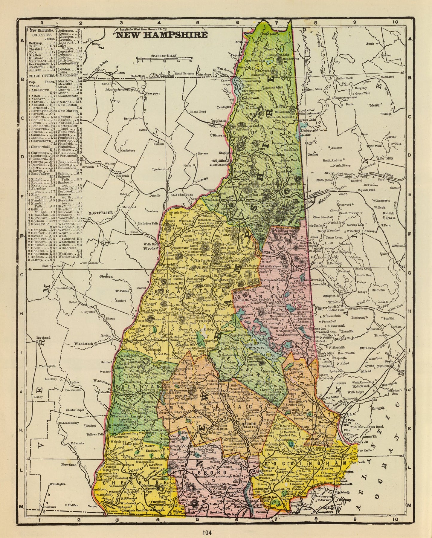 Vintage Map of New Hampshire, 1909