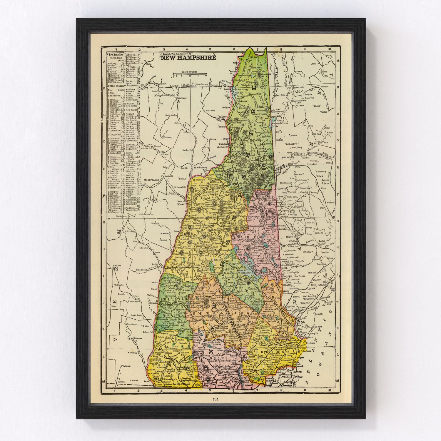 Vintage map of New Hampshire, 1909