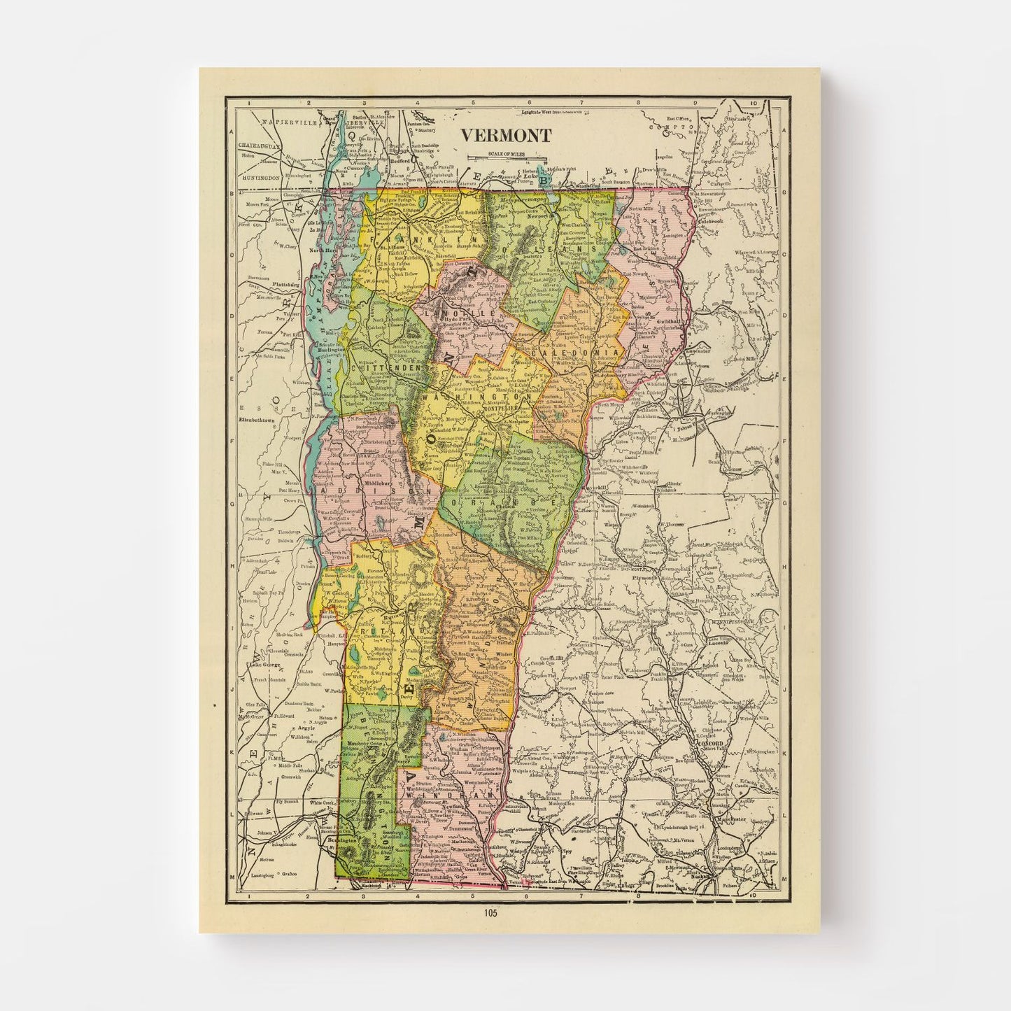 Vintage Map of Vermont, 1909