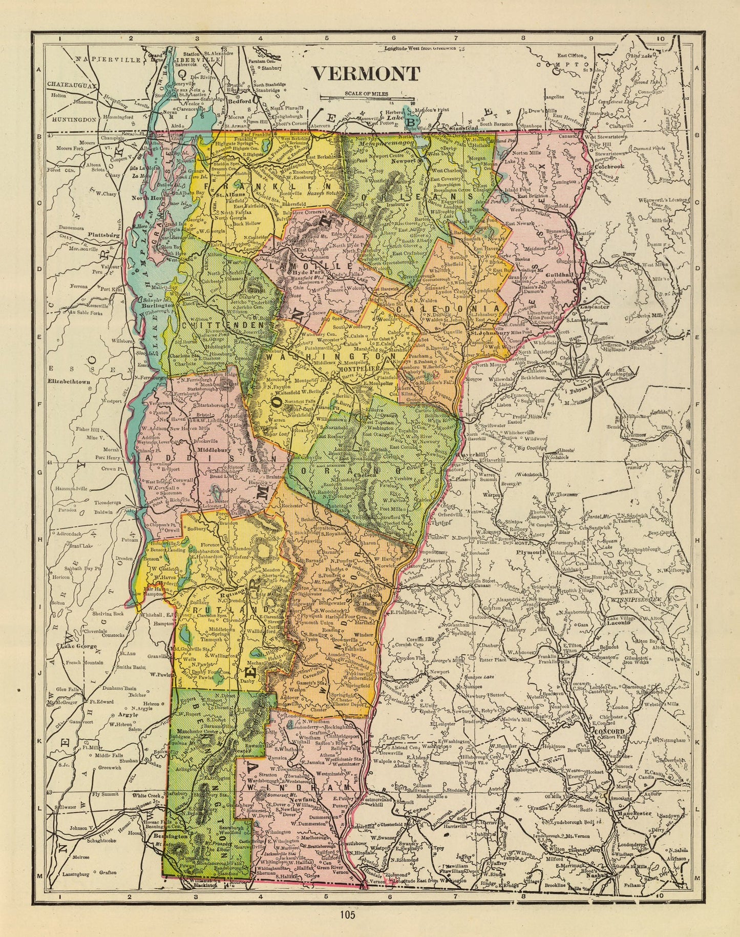 Vintage Map of Vermont, 1909