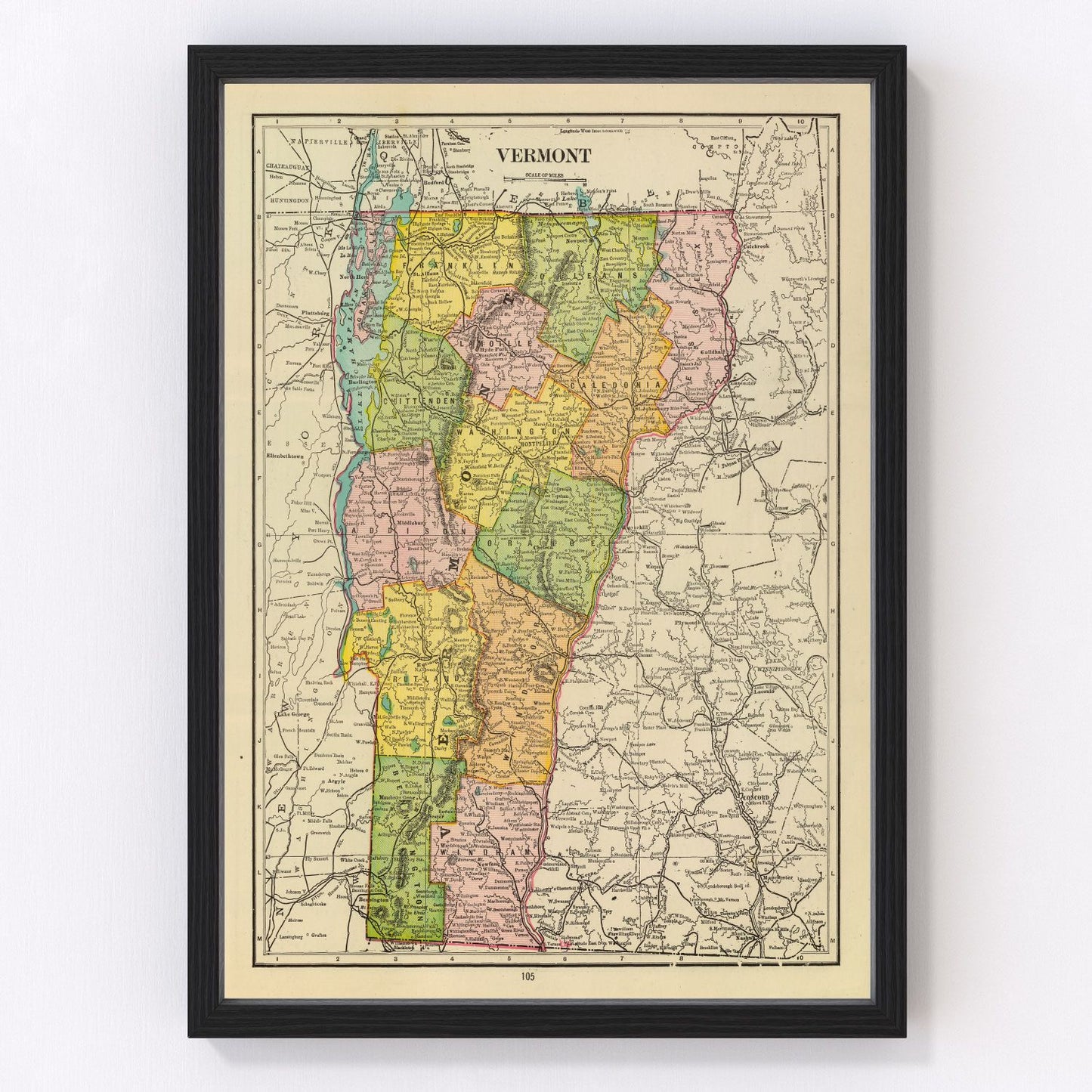 Vintage map of Vermont, 1909
