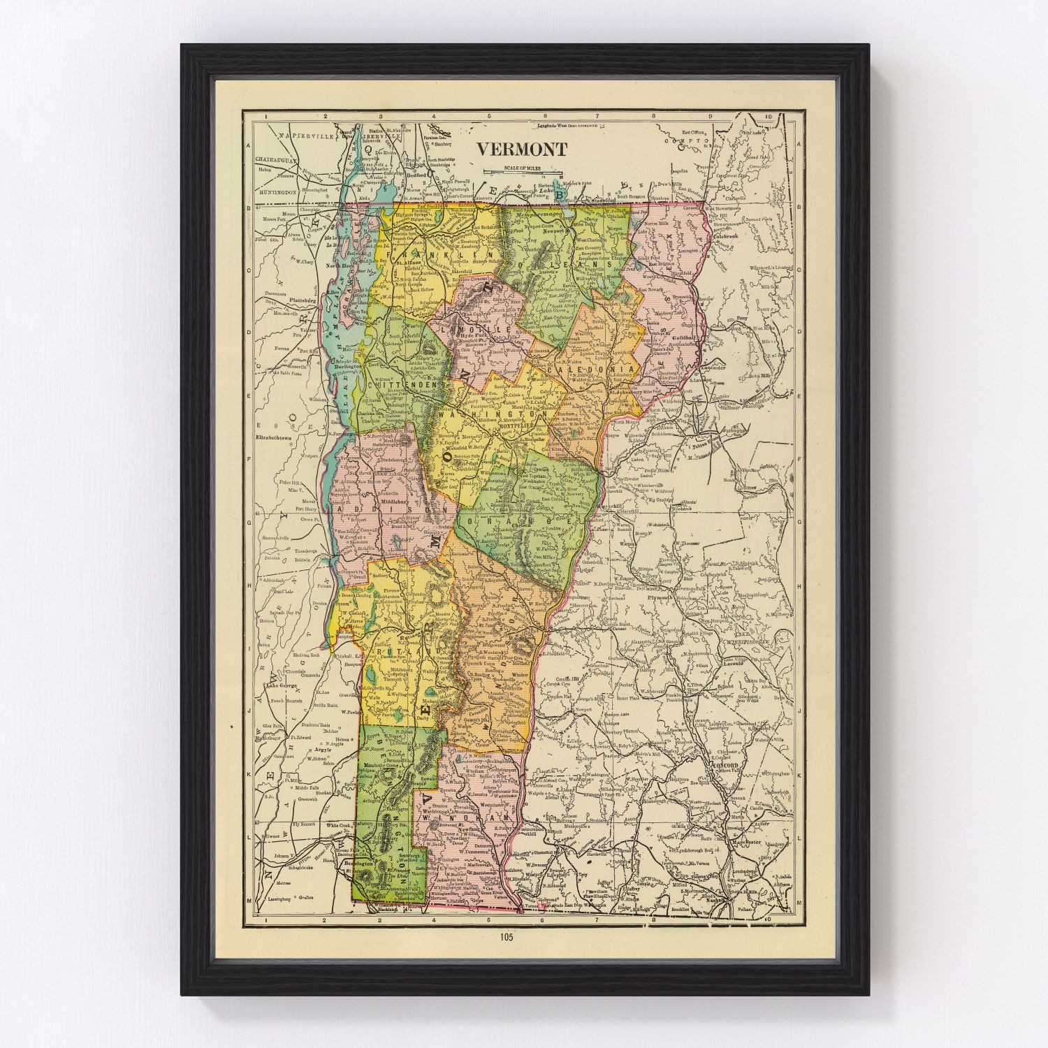 Vintage map of Vermont, 1909