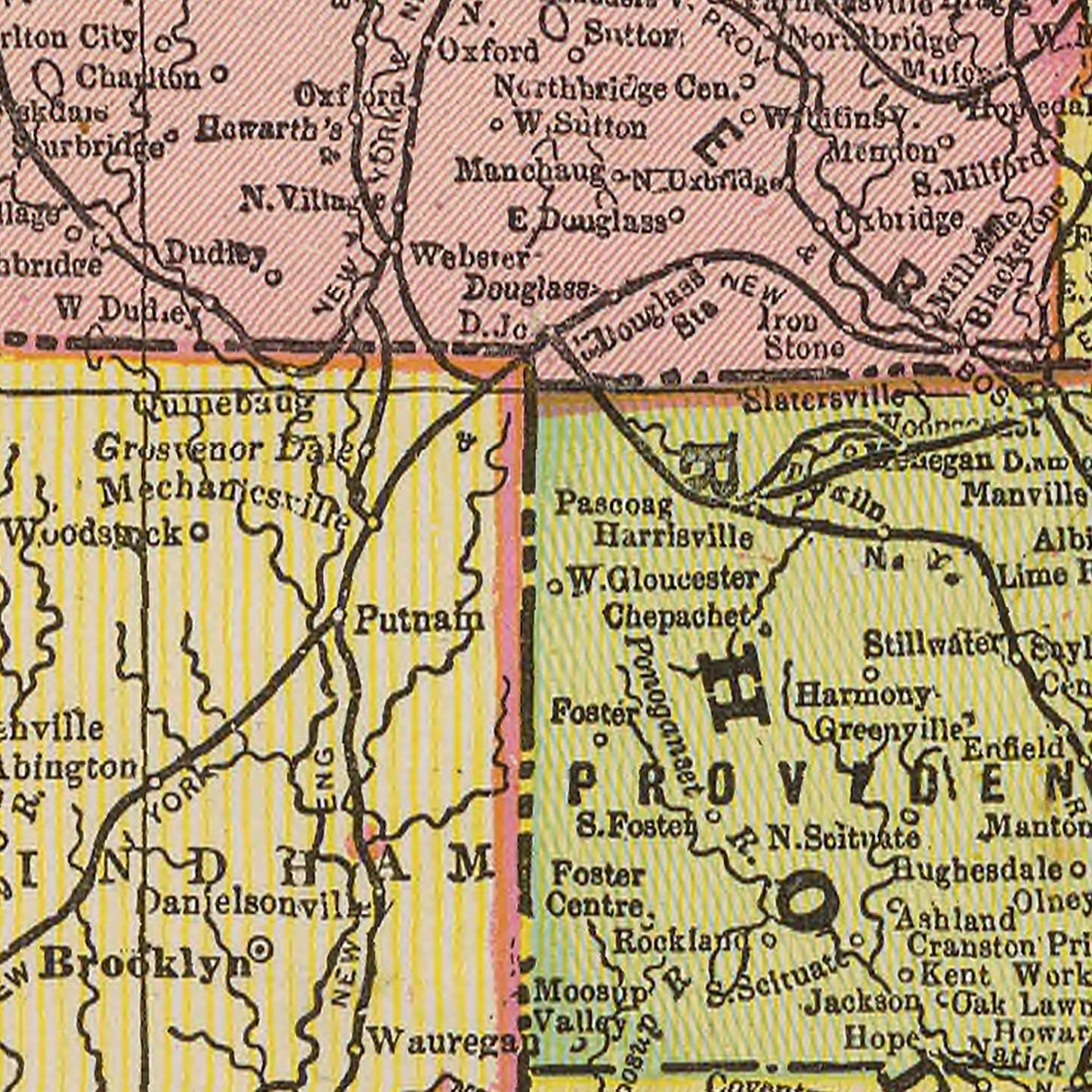 Vintage Map of Massachusetts and Rhode Island, 1909