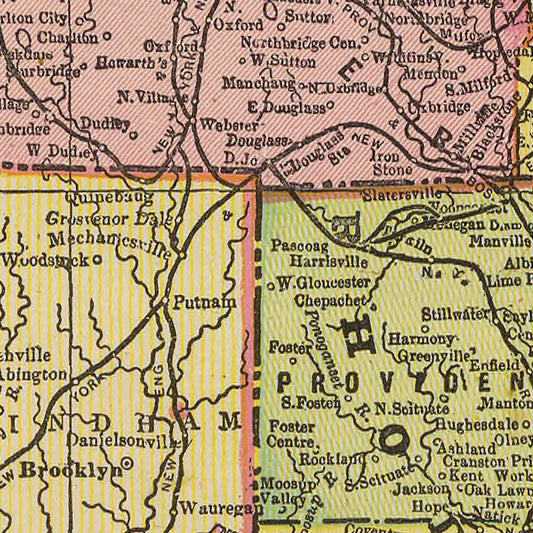 Vintage Map of Massachusetts and Rhode Island, 1909