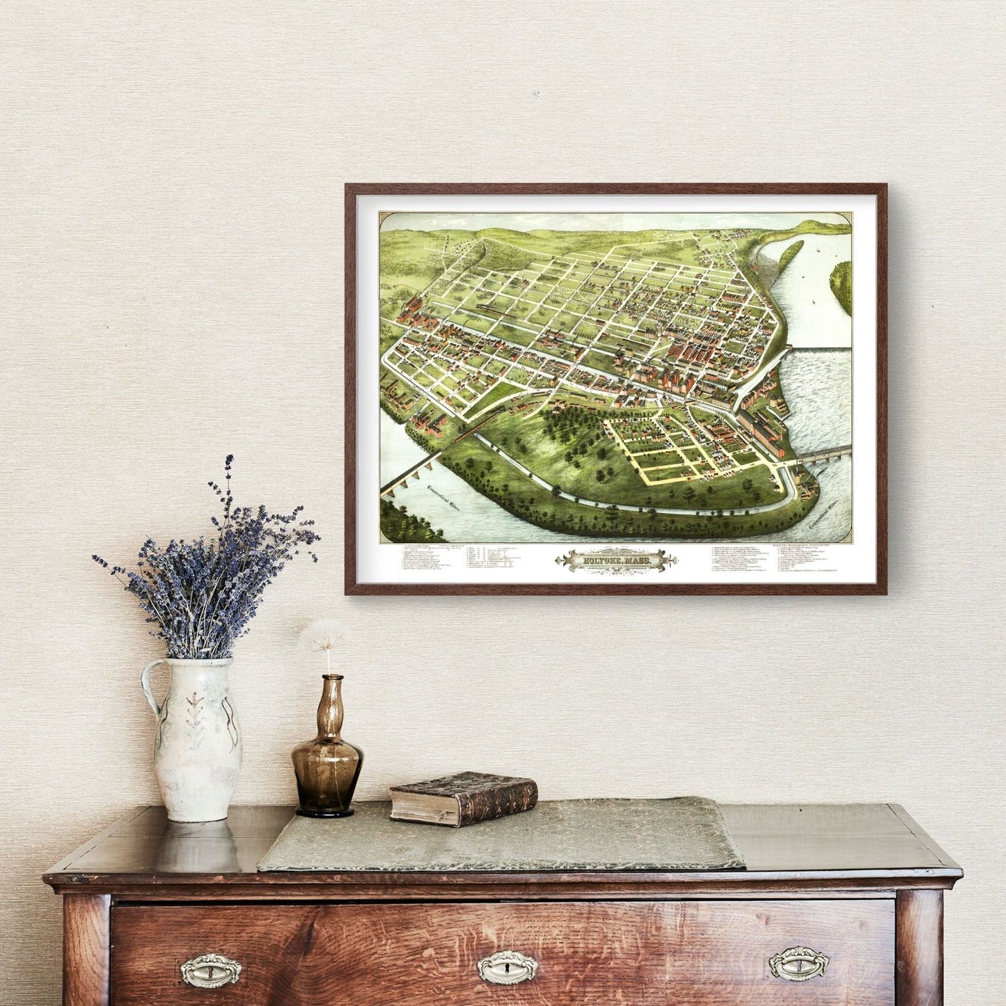 Vintage Map of Holyoke, Hampden County, Massachusetts, 1877