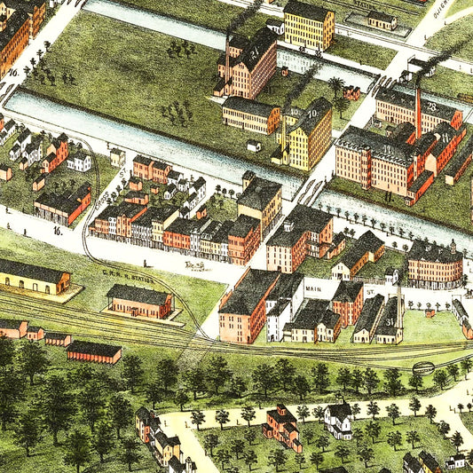 Vintage Map of Holyoke, Hampden County, Massachusetts, 1877