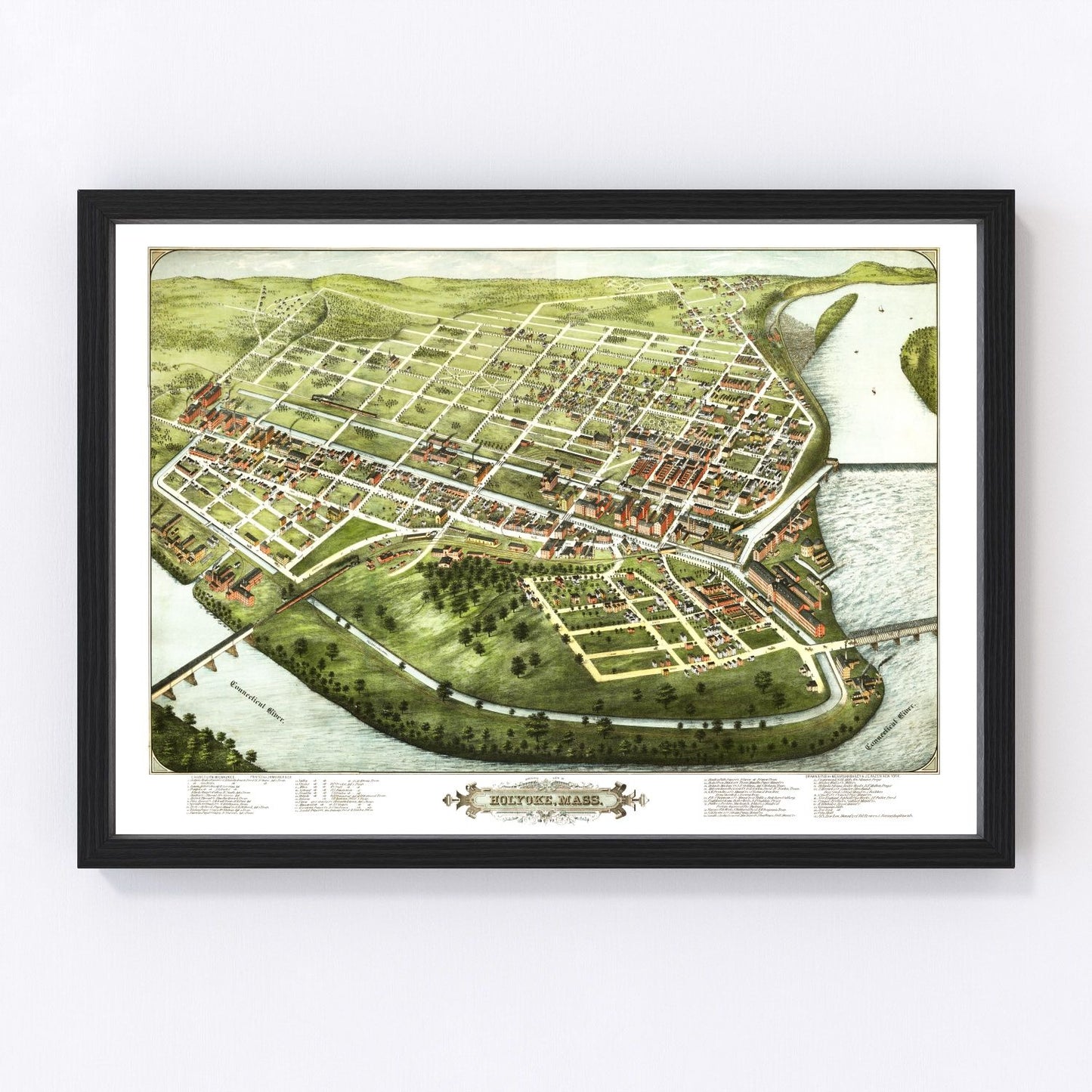 vintage map of Holyoke, Massachusetts, 1877