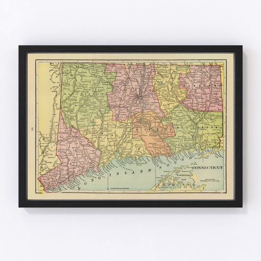 Vintage map of Connecticut, 1909