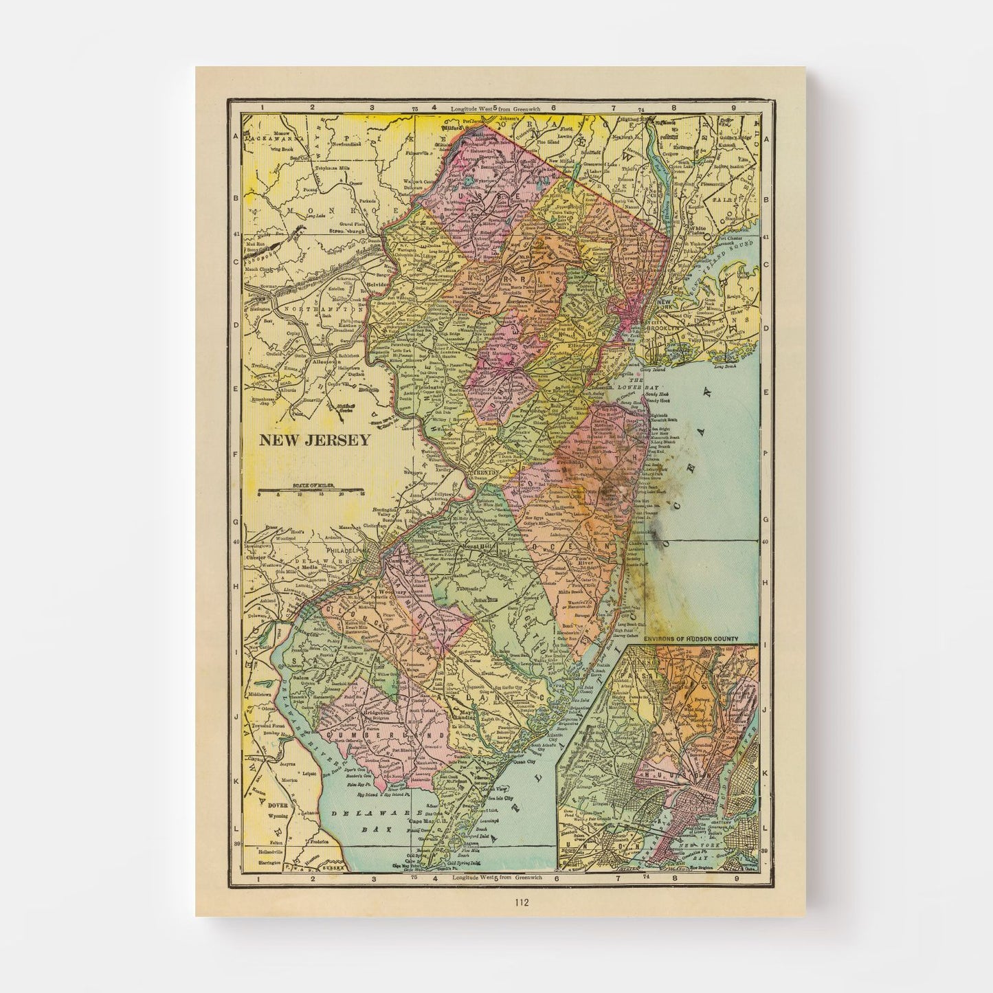Vintage Map of New Jersey, 1909
