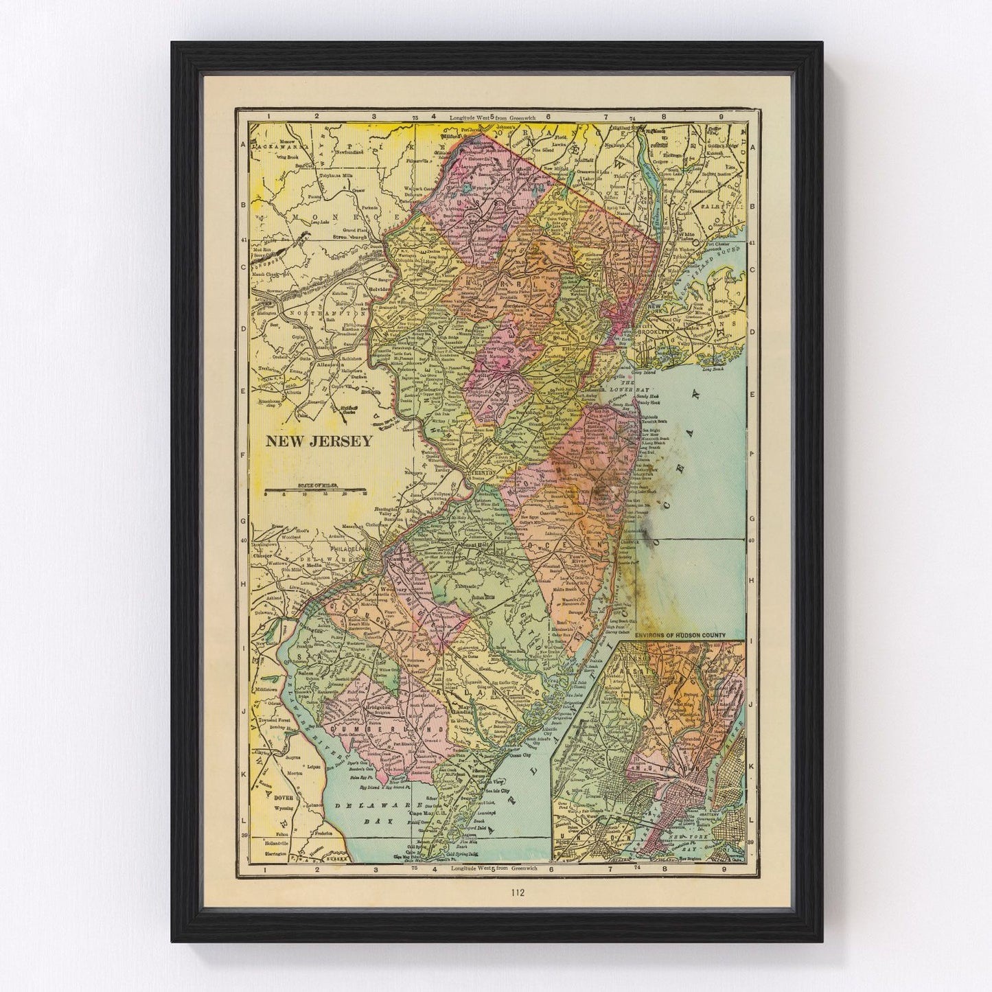Vintage map of New Jersey, 1909