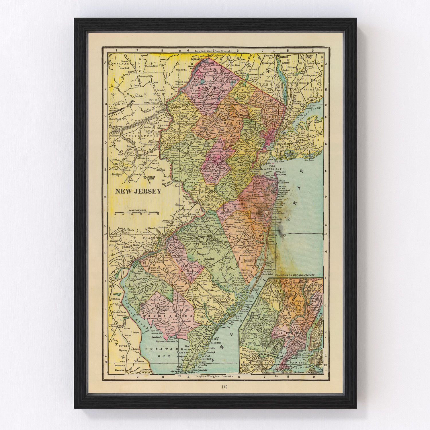 Vintage map of New Jersey, 1909