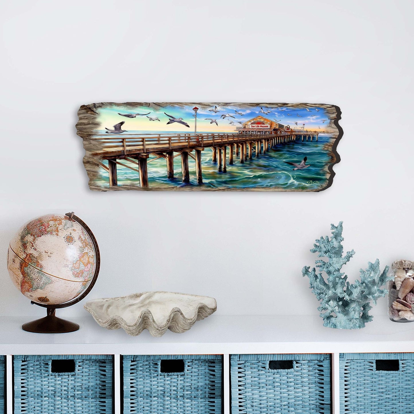 Pier Panorama Wood Wall Art - Coastal Seascape Decor