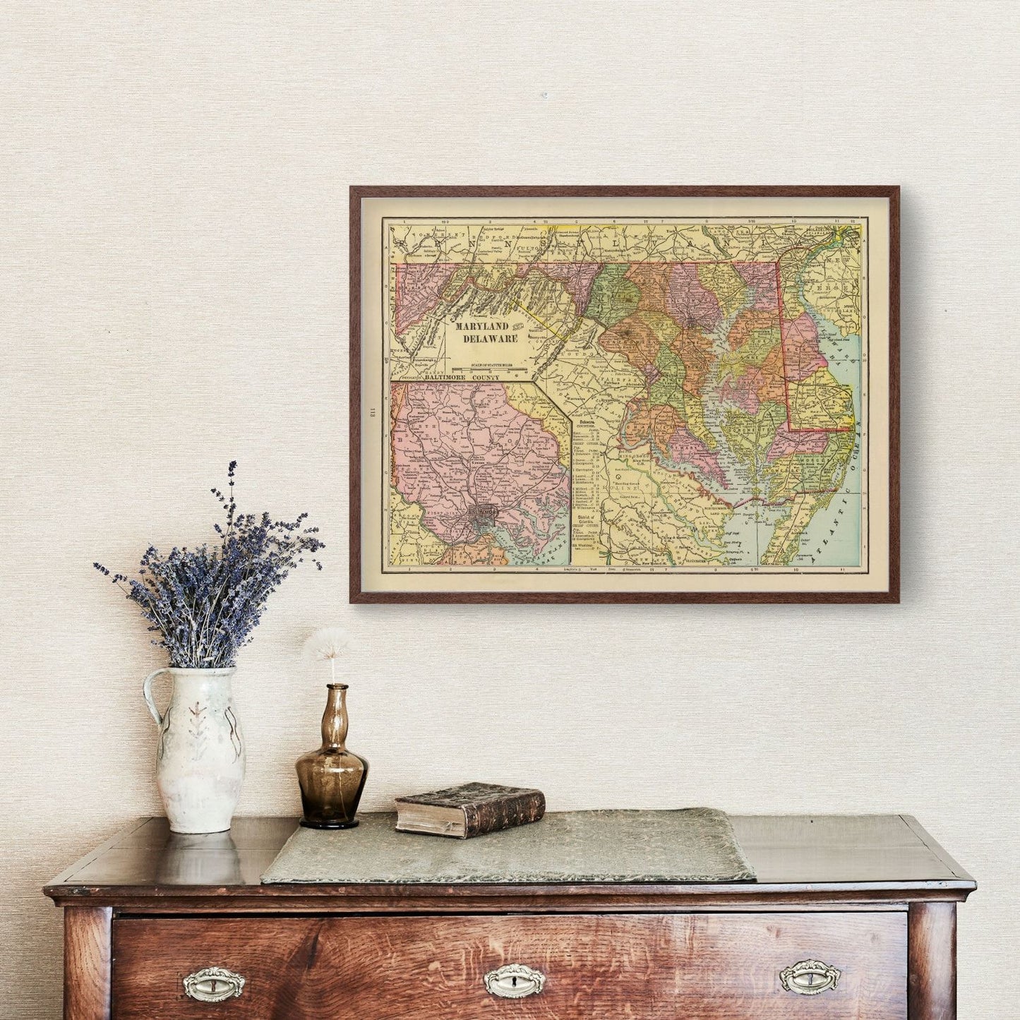 Vintage Map of Maryland and Delaware, 1909