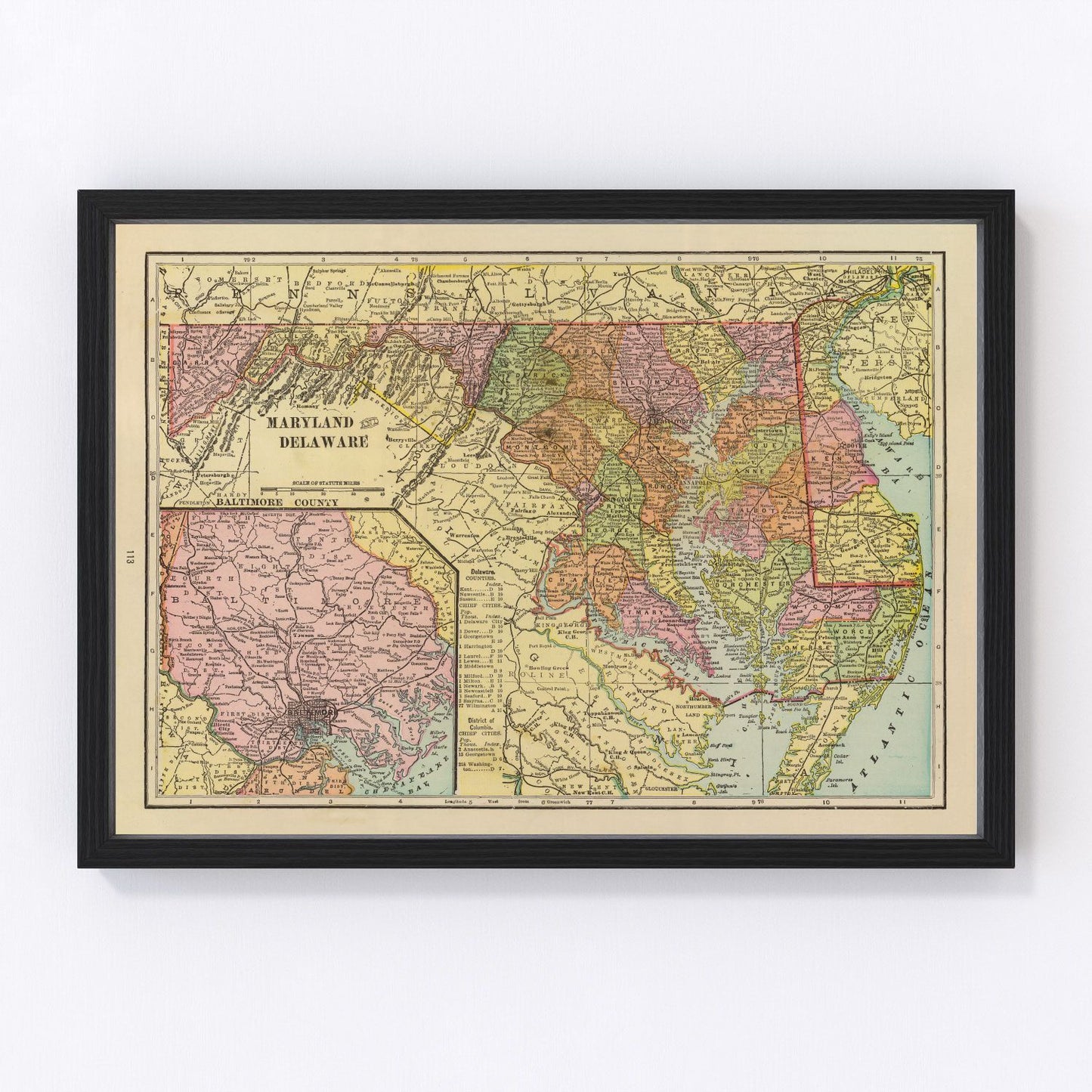 Vintage map of Maryland and Delaware, 1909