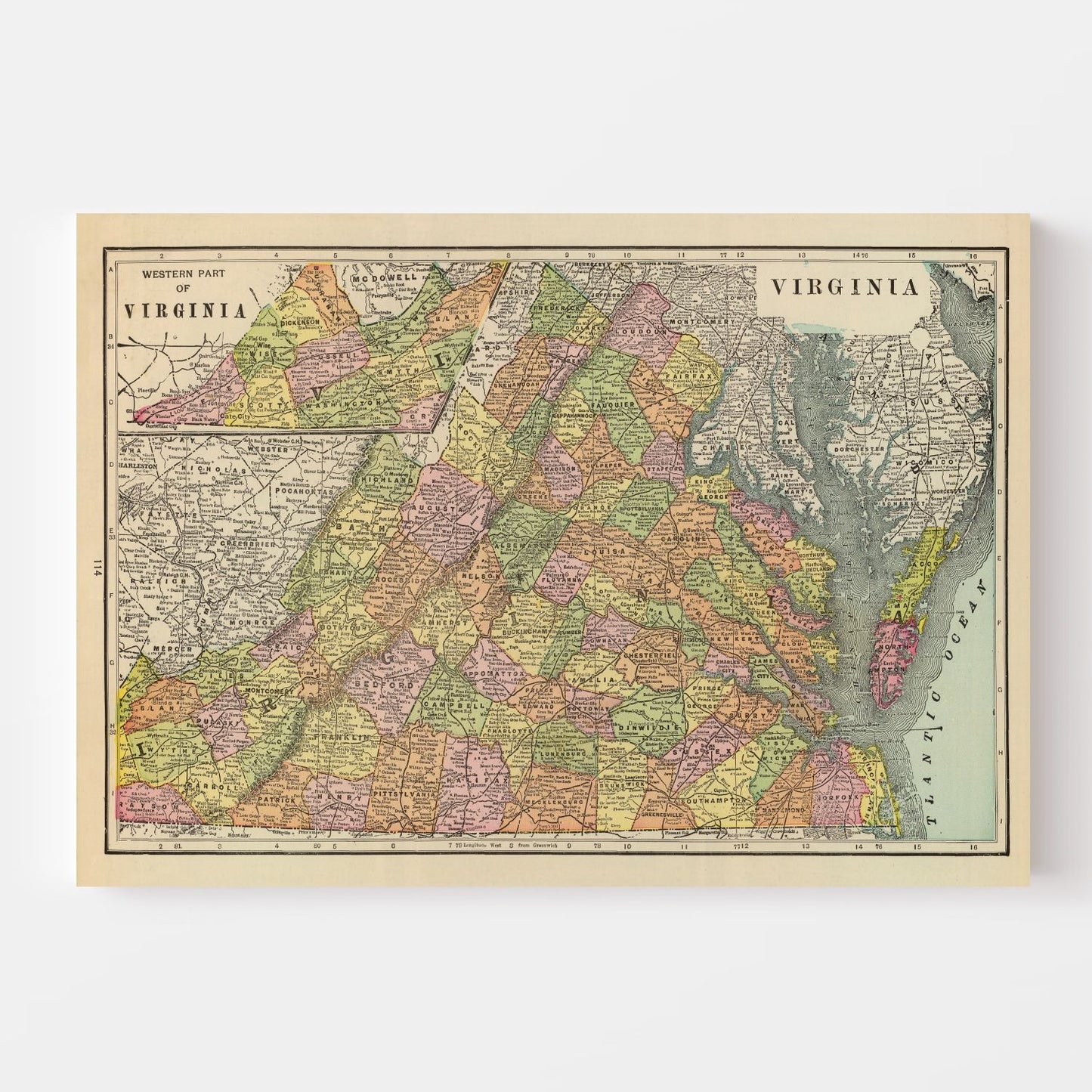 Vintage Map of Virginia, 1909