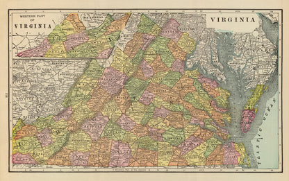 Vintage Map of Virginia, 1909