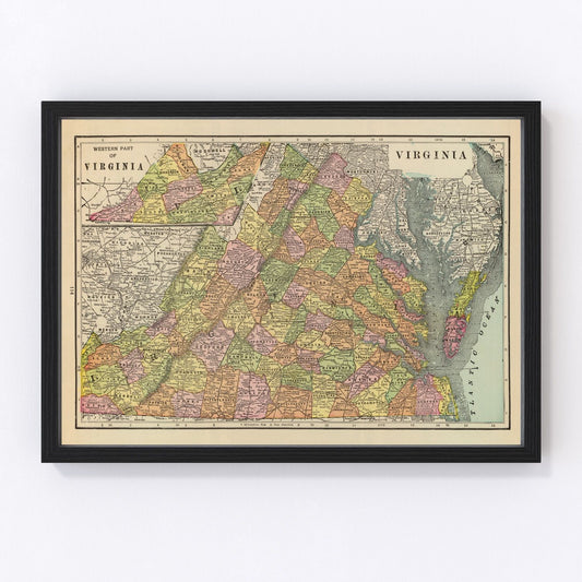 Vintage map of Virginia, 1909, digitally restored