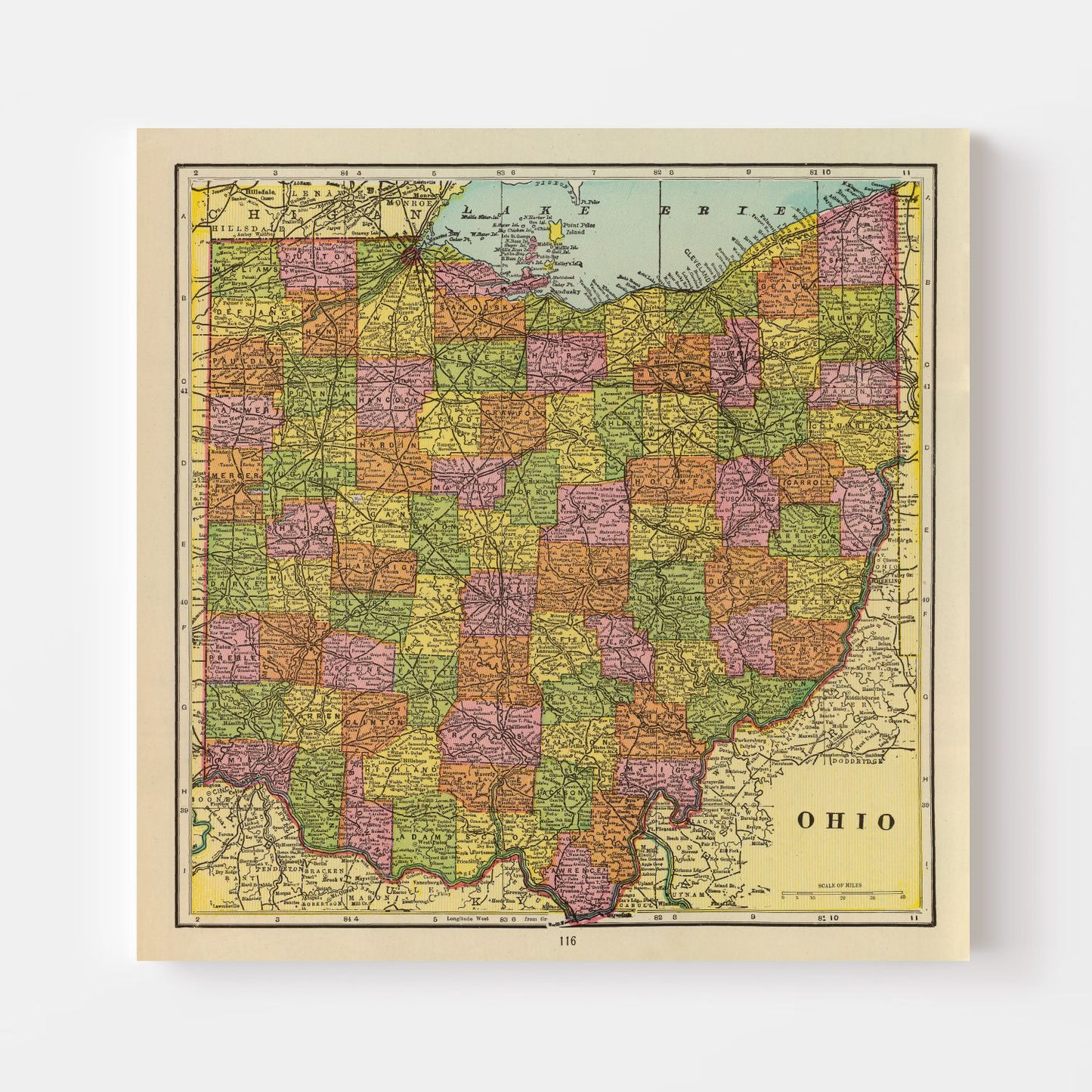 Vintage Map of Ohio, 1909