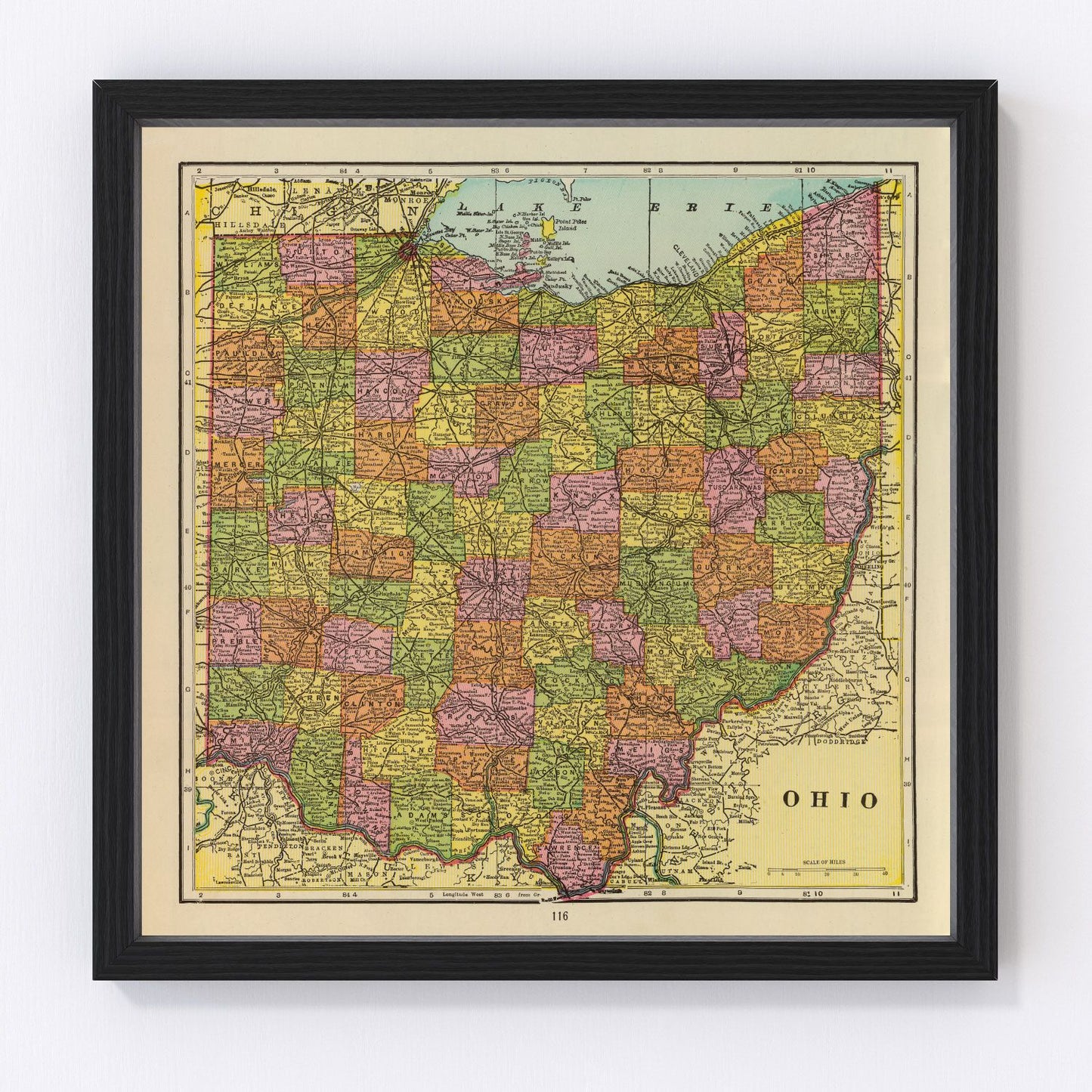 Vintage map of Ohio, 1909