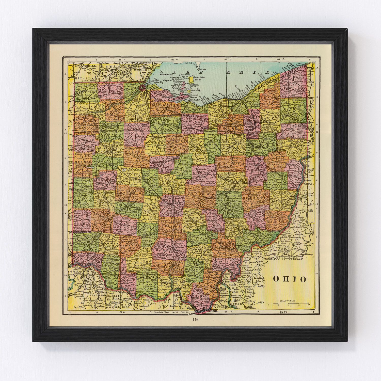 Vintage map of Ohio, 1909