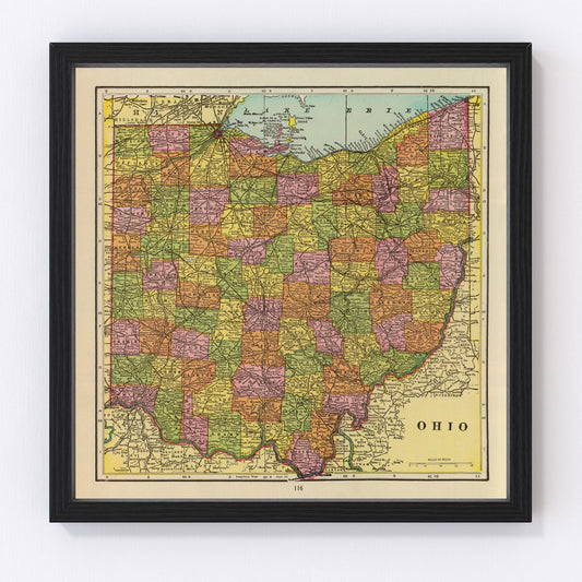 Vintage map of Ohio, 1909