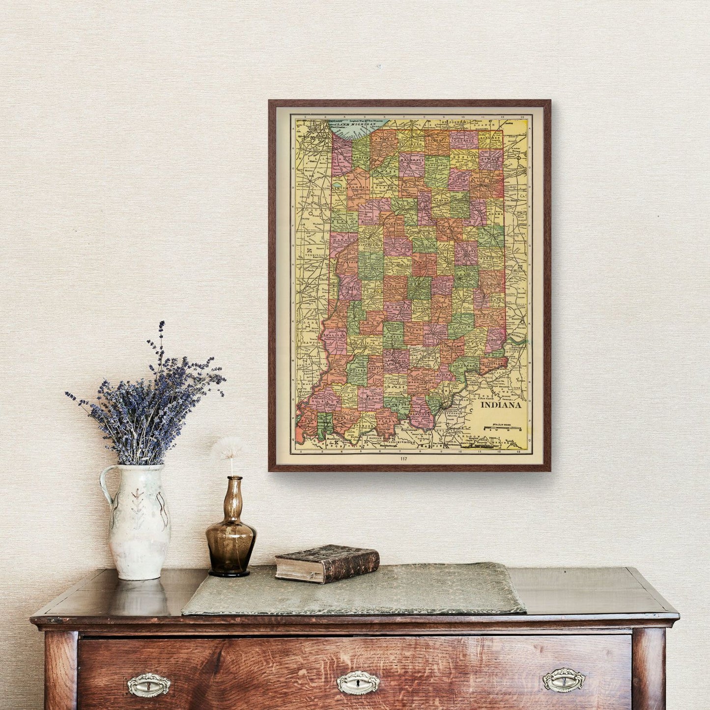 Vintage Map of Indiana, 1909