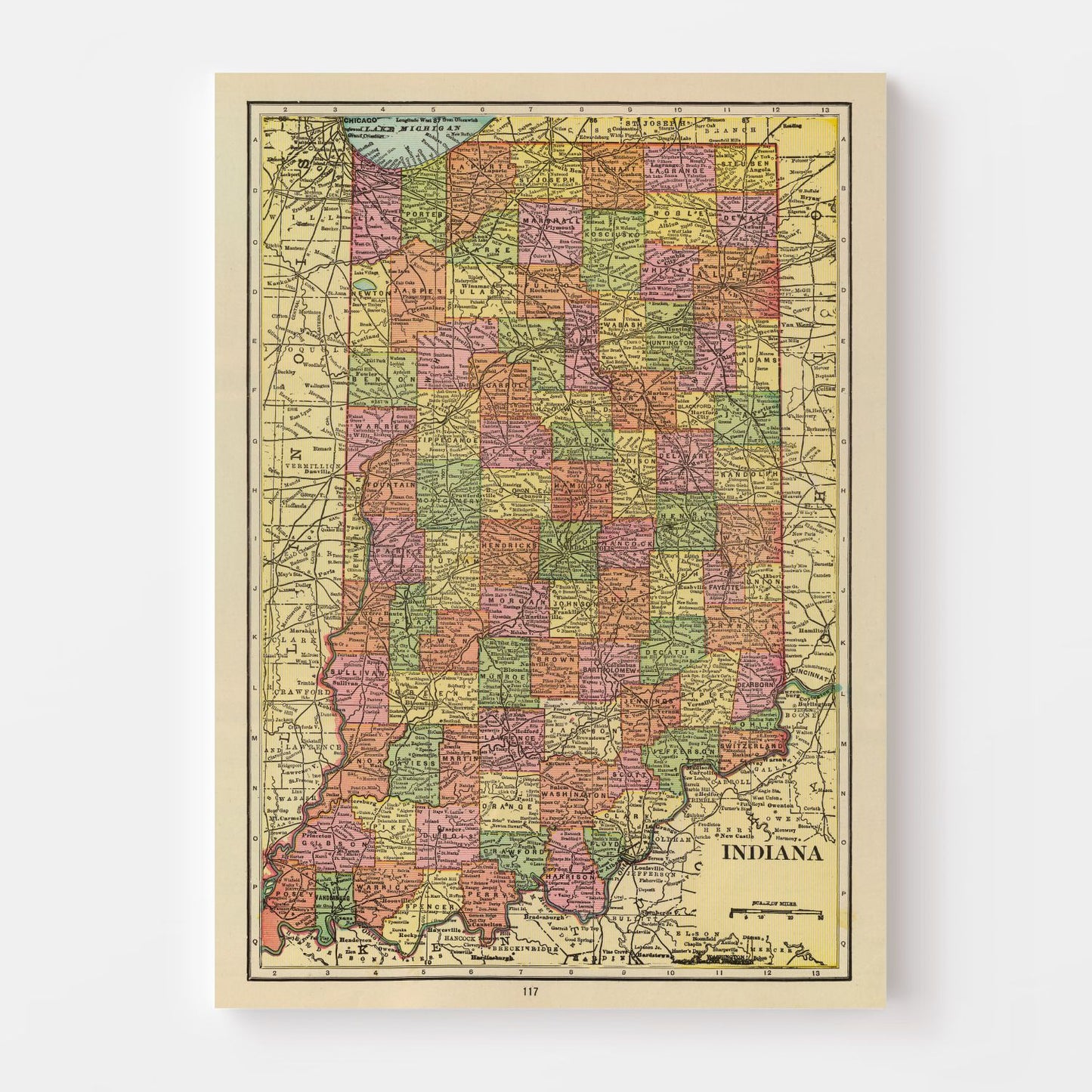 Vintage Map of Indiana, 1909