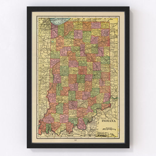 Vintage map of Indiana, 1909