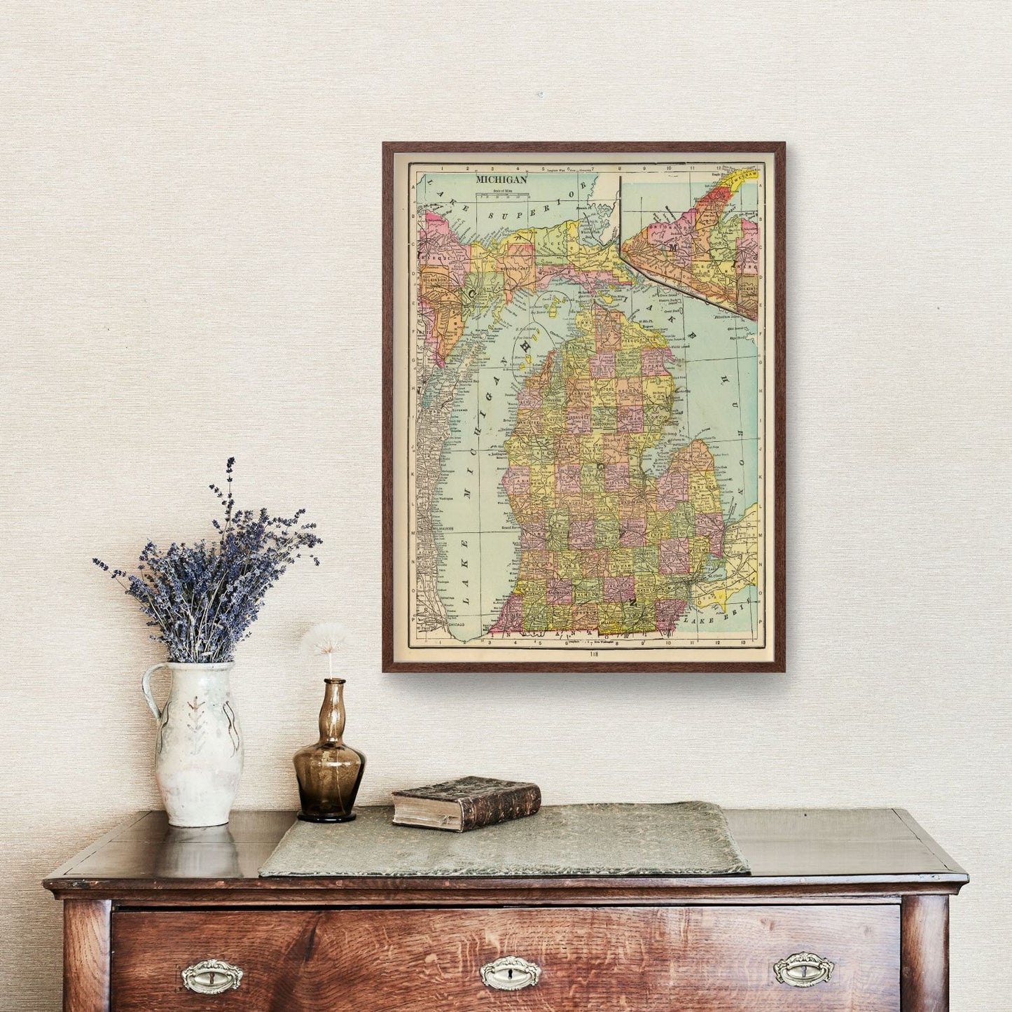 Vintage Map of Michigan, 1909