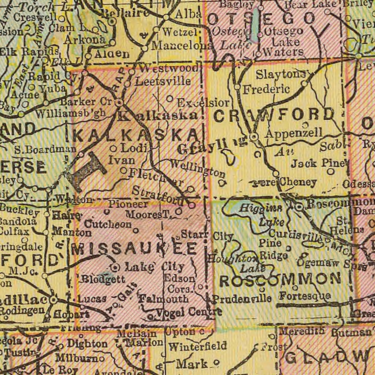 Vintage Map of Michigan, 1909